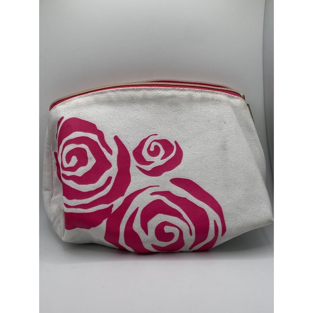 Lancome Cosmetic Bag Makeup Bag w/ Rose Design and Gold Zip